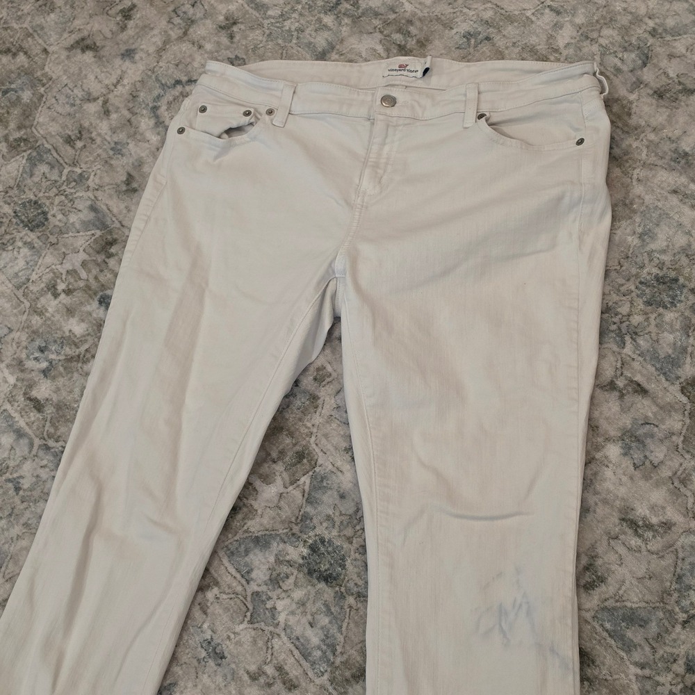 Vineyard Vines Womens White Skinny Jeans Size 14 Mid Rise Stretch Denim